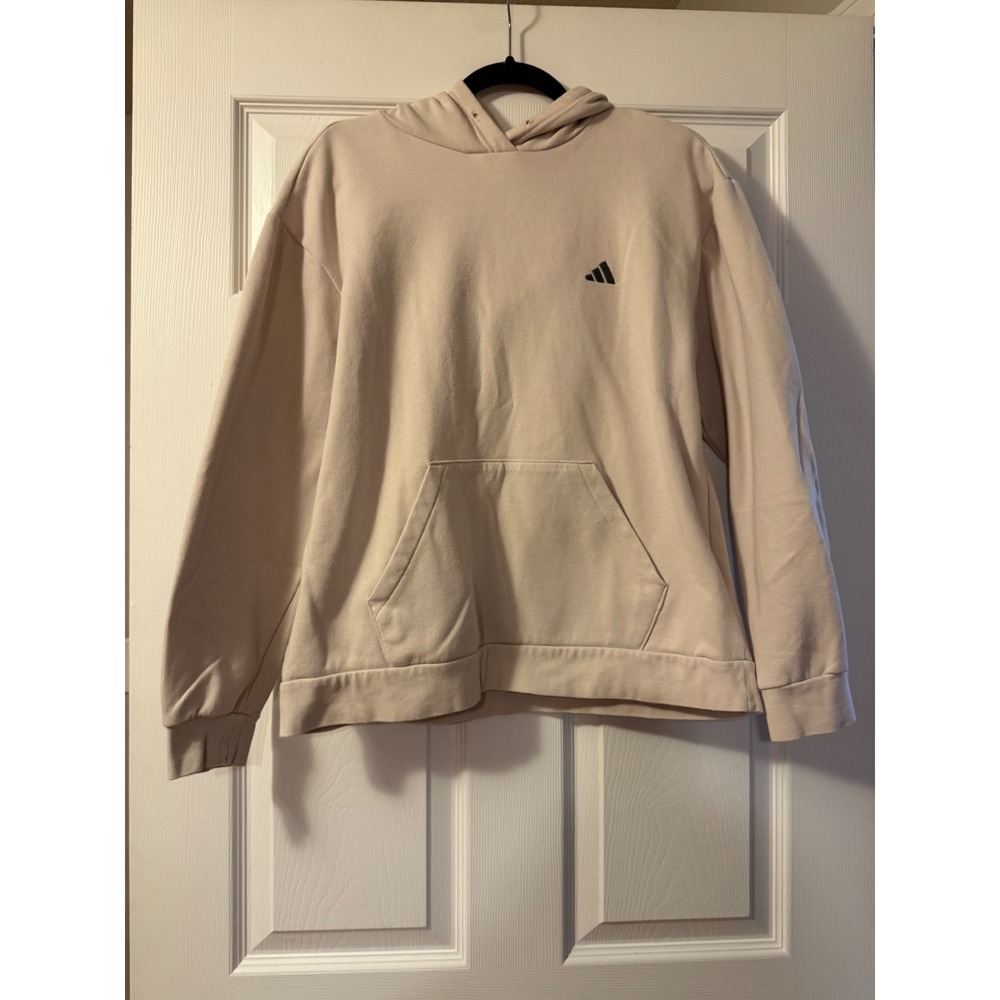 Adidas Womens Essential Hoodie Beige Tan Pullover Sweatshirt Large Athleisure
